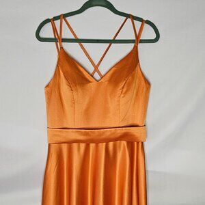 Stacees Orange Floor Length Homecoming Dress